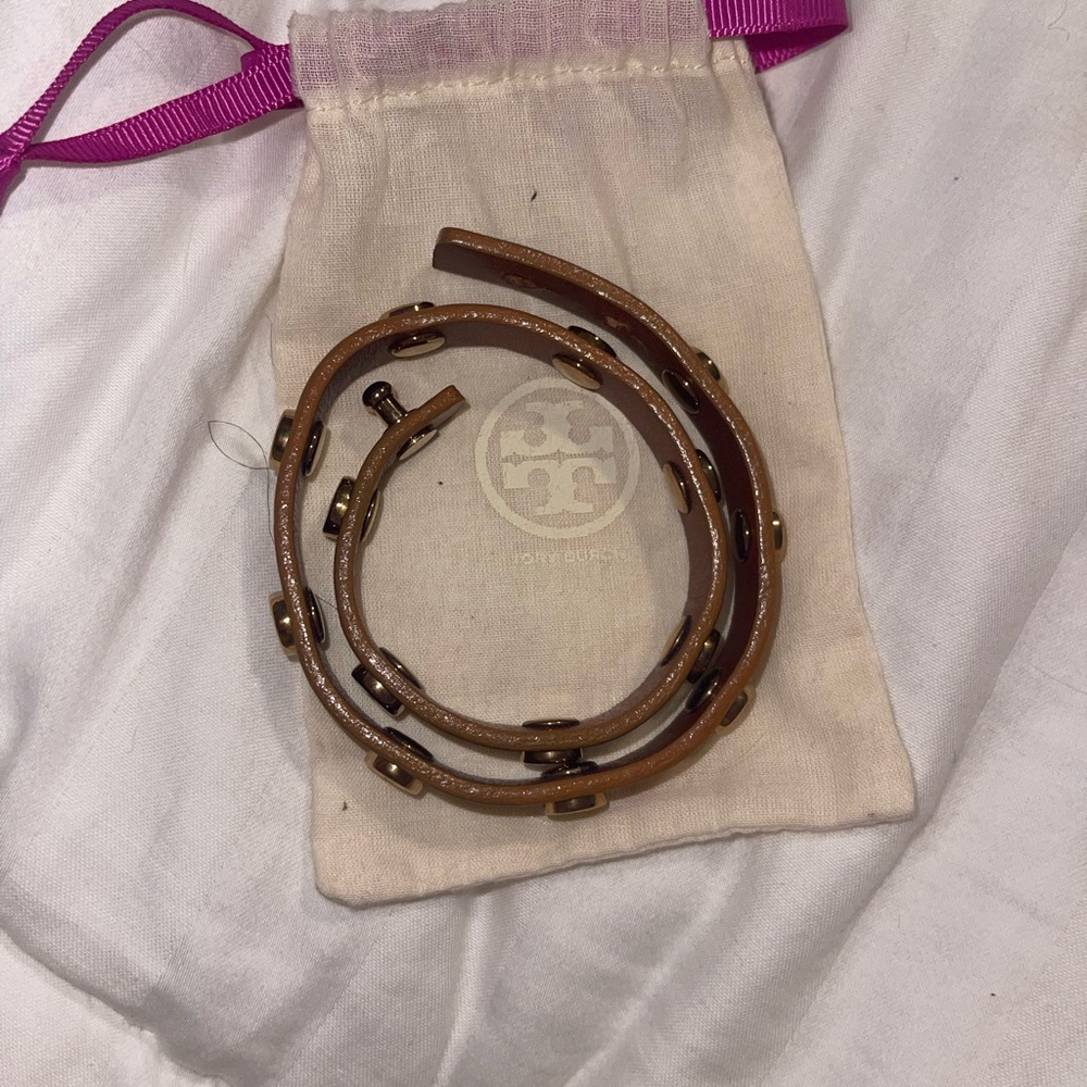 Tory Burch Brown Leather Wrap Bracelet